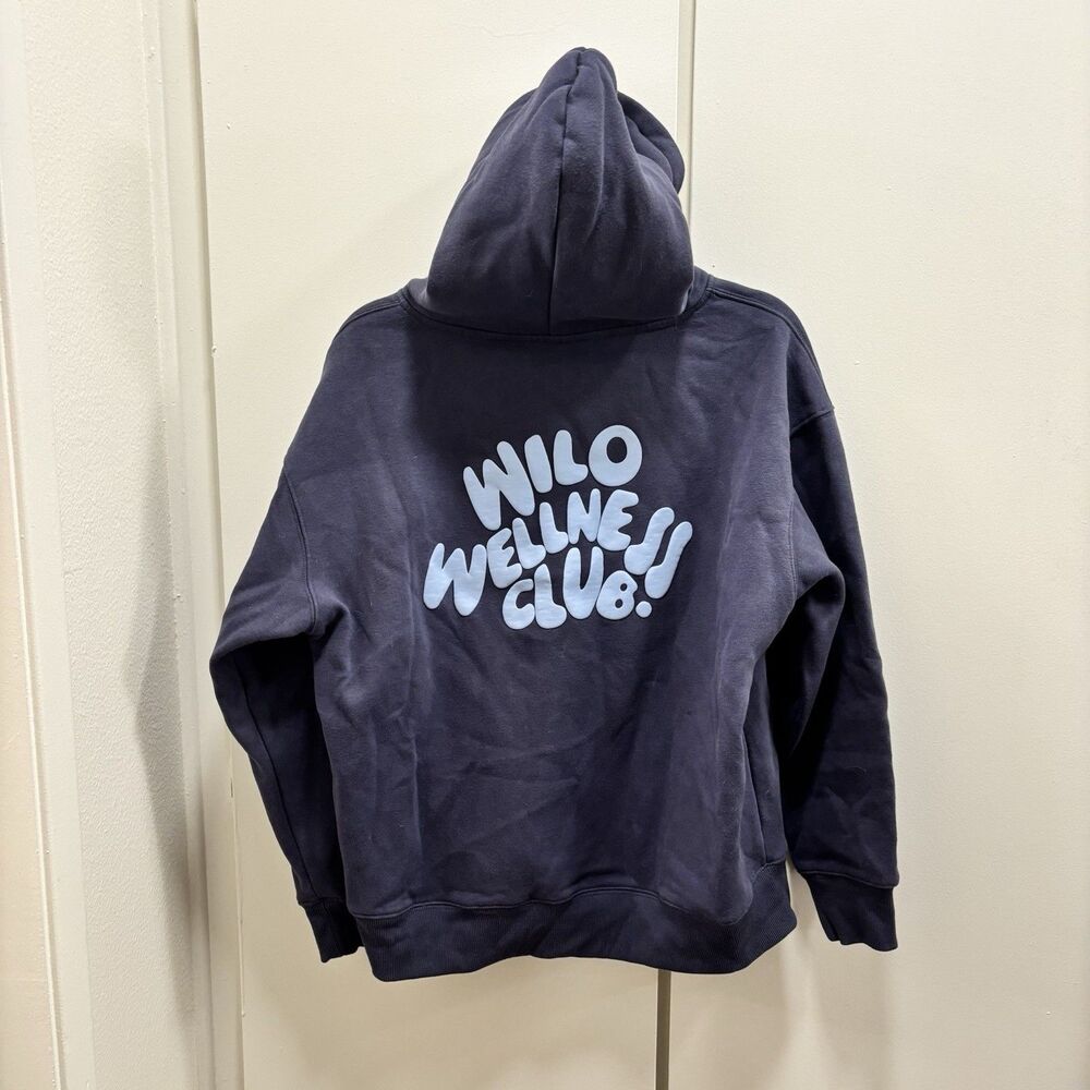 Wilo The Label Sz Small Wellness Club Hoodie Pullover Navy Blue Oversized
